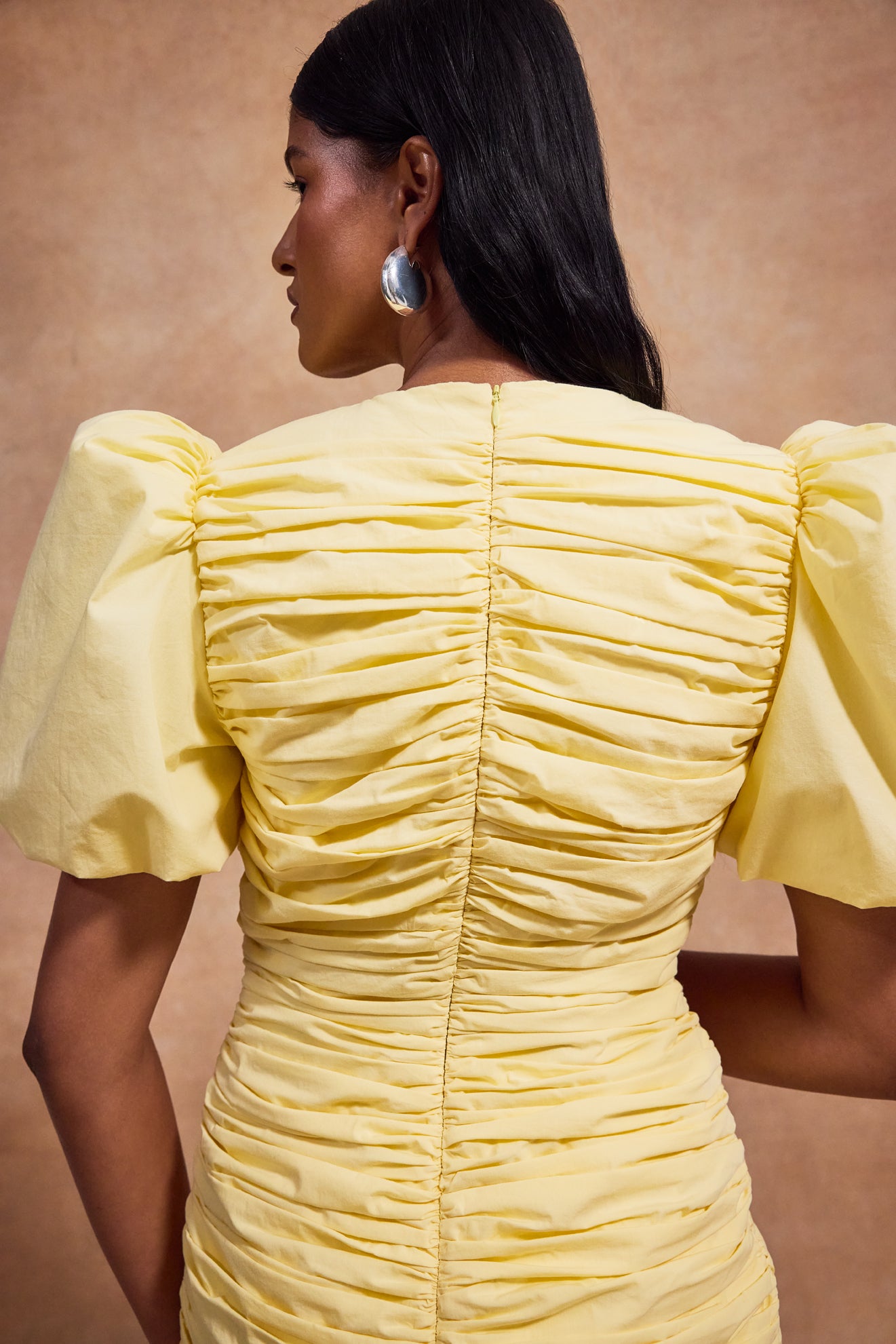 MENCIA MINI DRESS IN SHERBET YELLOW COTTON - De La Vali