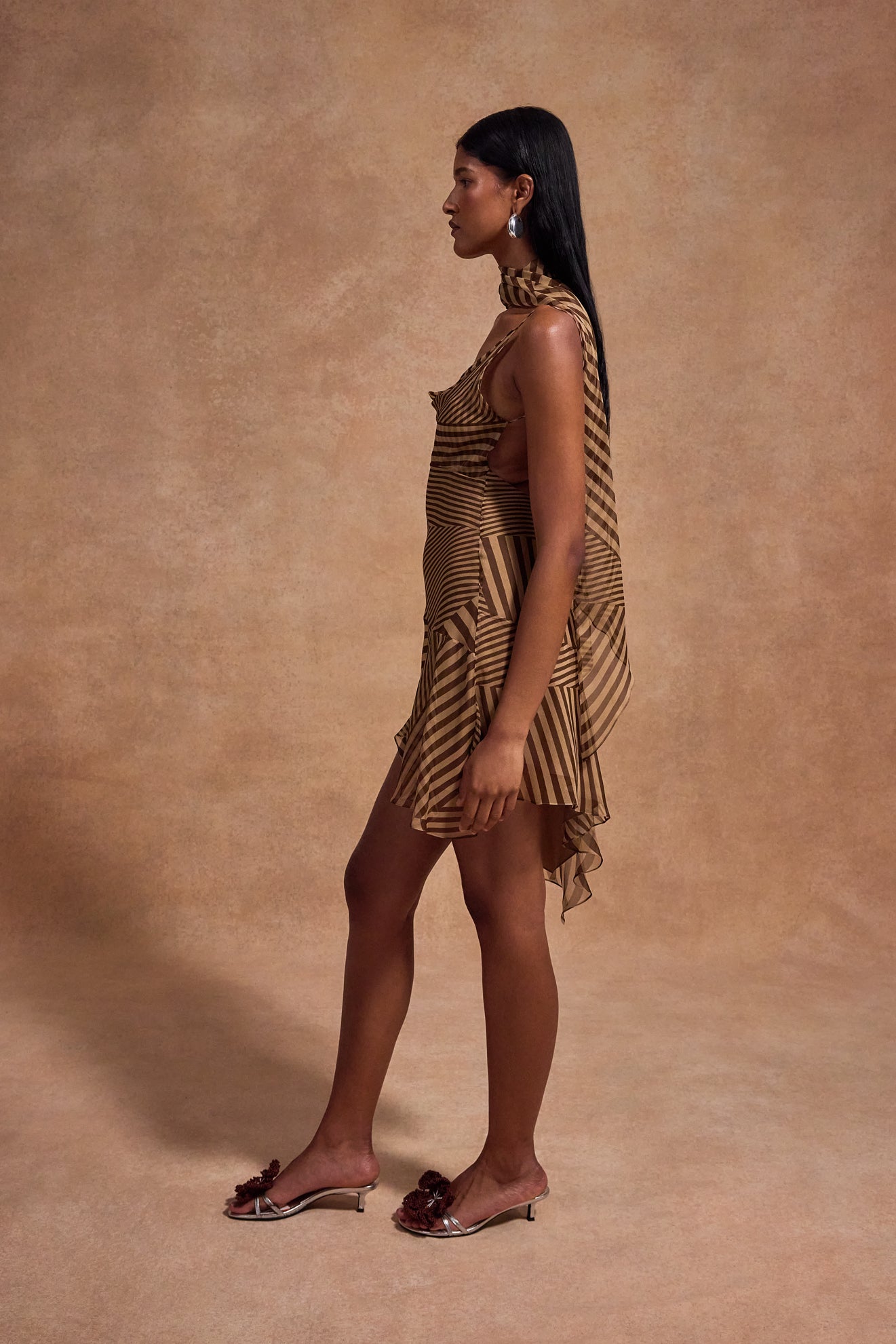 ELEVAR MINI DRESS IN VIVID STRIPE SILK CHIFFON - De La Vali