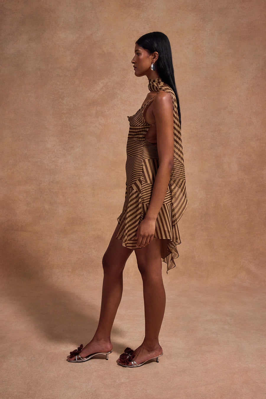 ELEVAR MINI DRESS IN VIVID STRIPE SILK CHIFFON