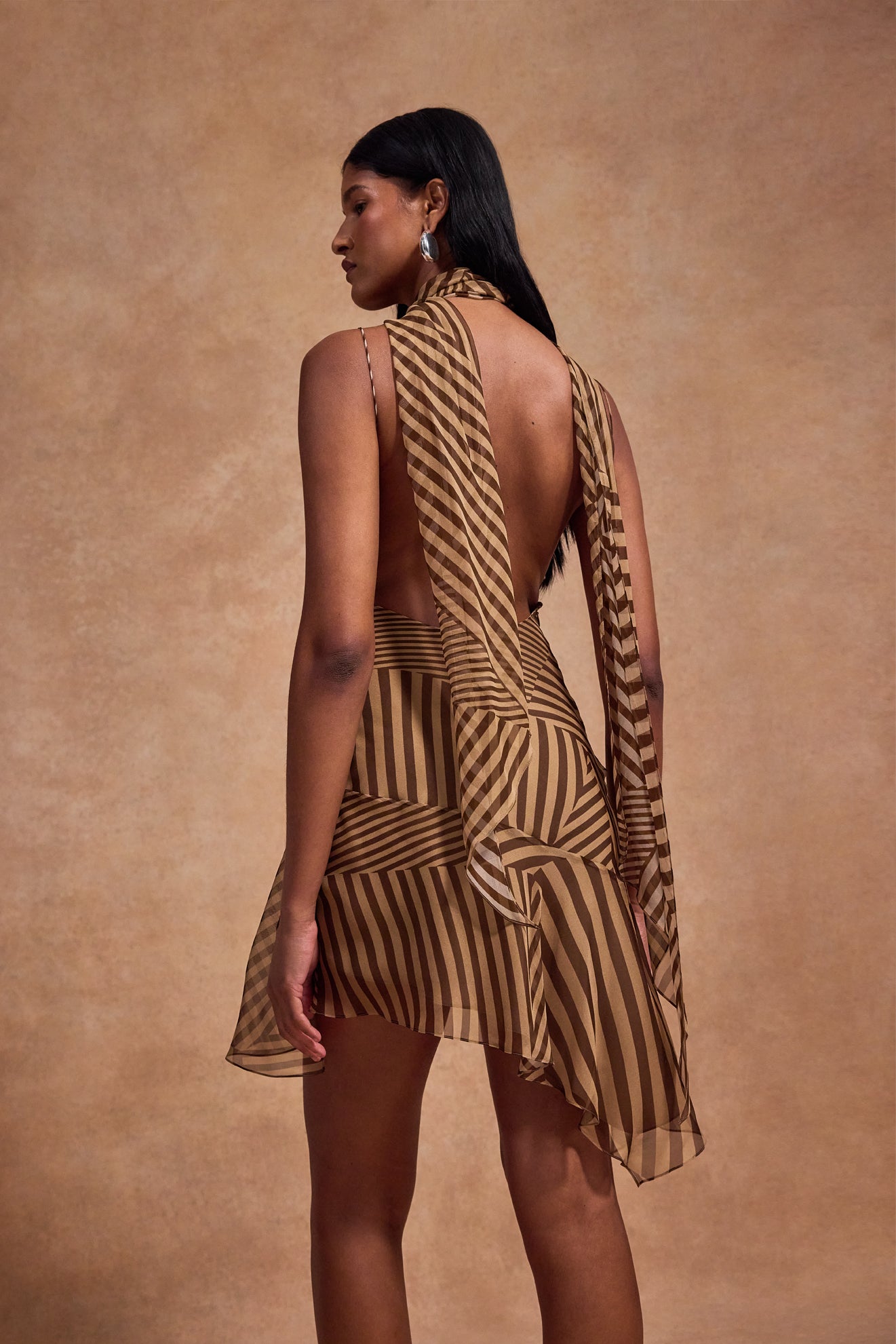 ELEVAR MINI DRESS IN VIVID STRIPE SILK CHIFFON - De La Vali