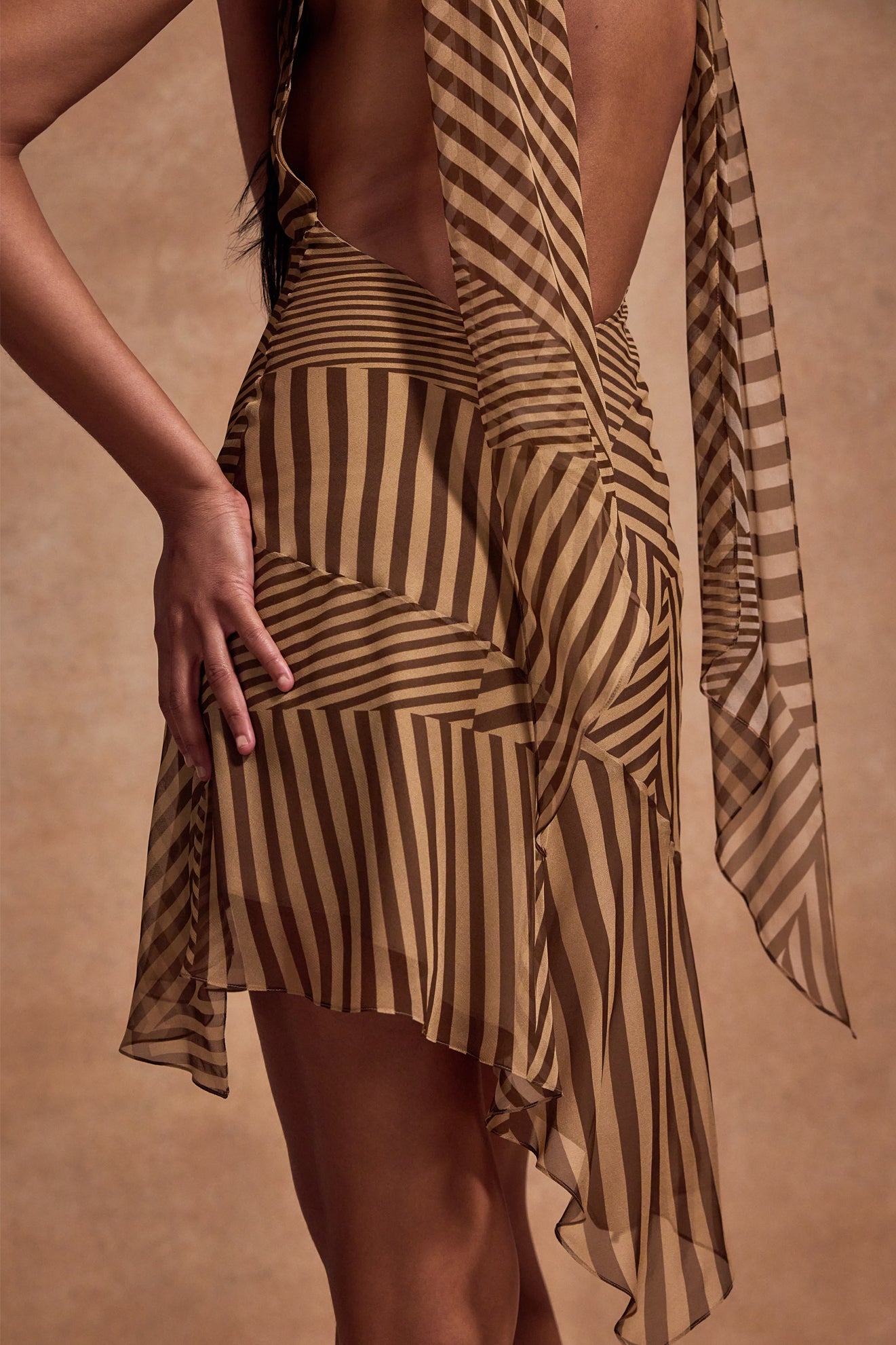 ELEVAR MINI DRESS IN VIVID STRIPE SILK CHIFFON - De La Vali