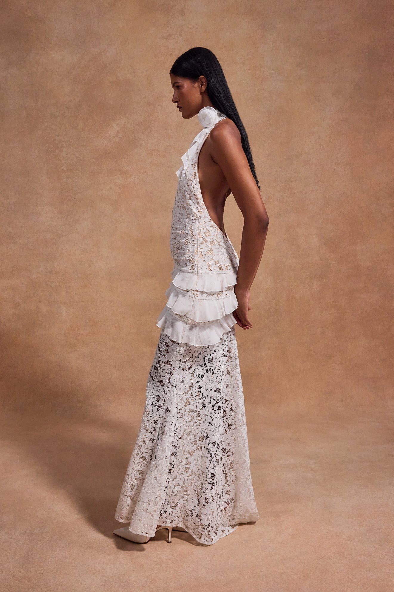 BONITA MAXI DRESS IN WHITE COTTON LACE - De La Vali