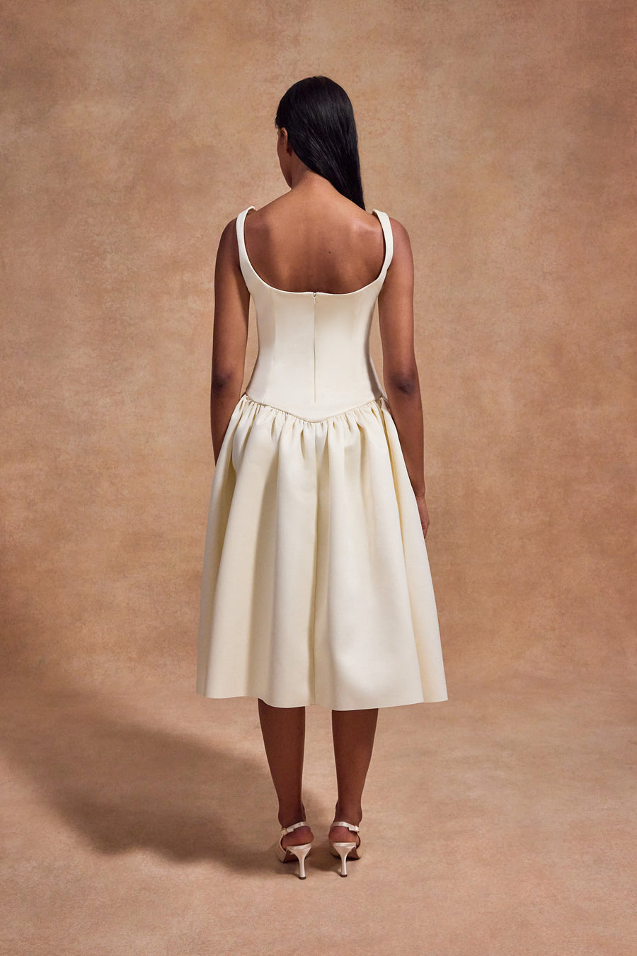 LOLA MIDI DRESS IN IVORY BONDED SATIN