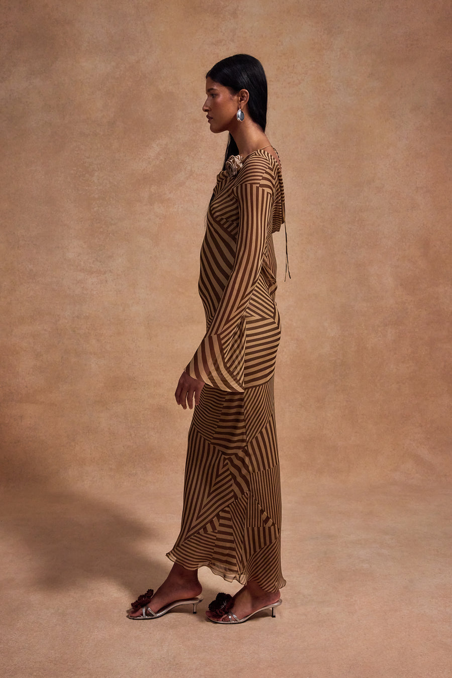 GRACIA MIDI DRESS IN VIVID STRIPE SILK CHIFFON
