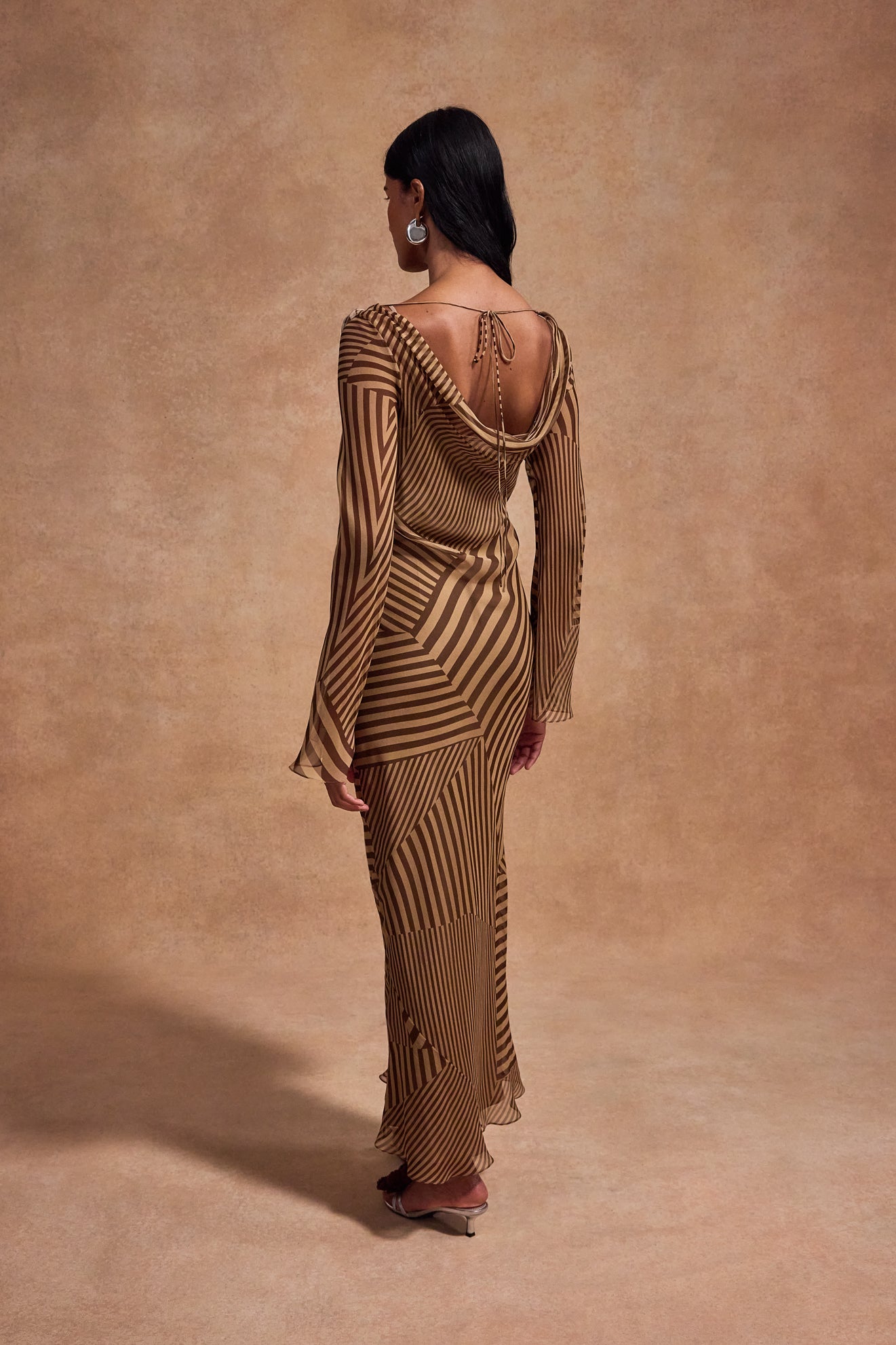 GRACIA MIDI DRESS IN VIVID STRIPE SILK CHIFFON - De La Vali