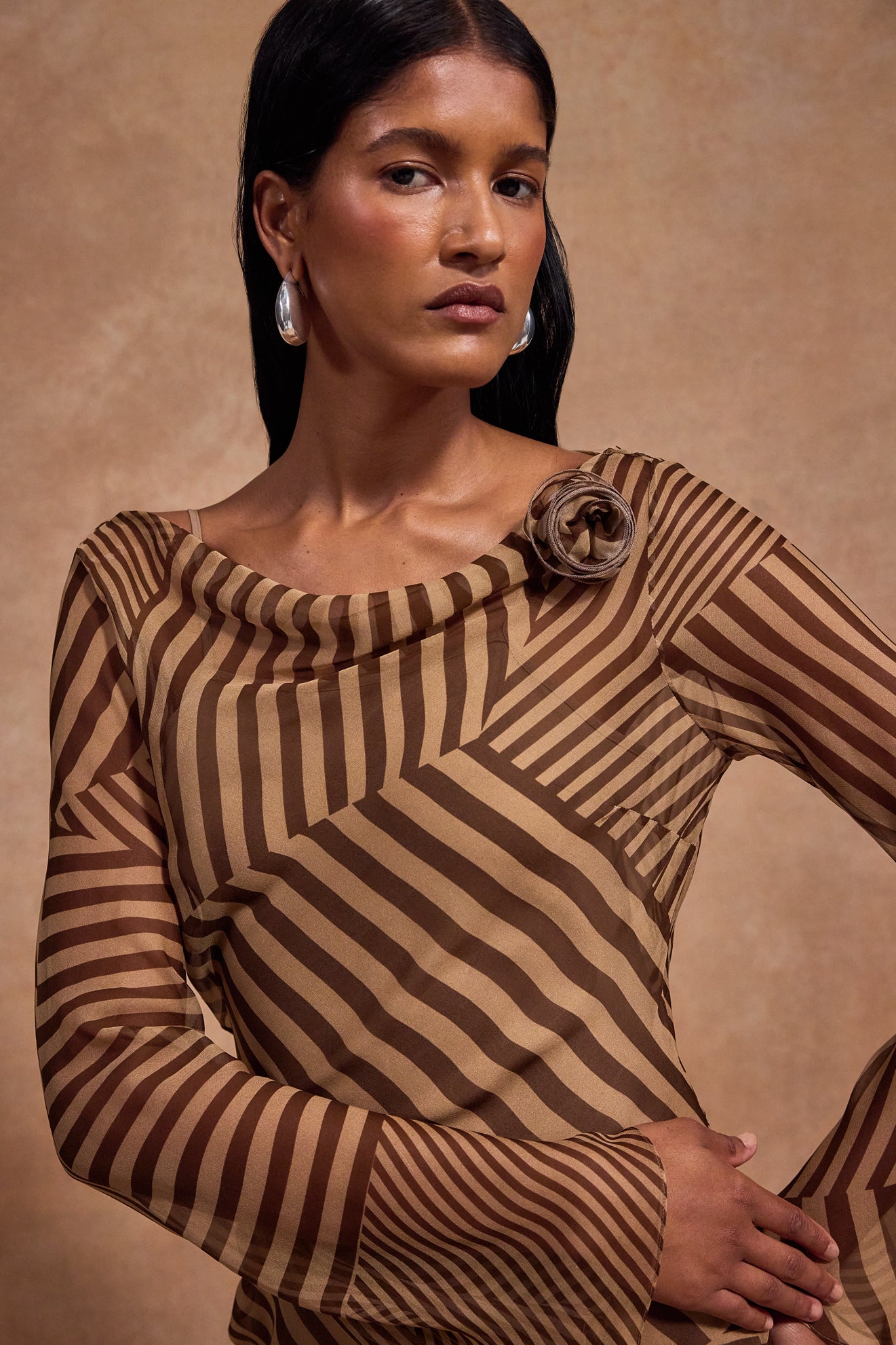 GRACIA MIDI DRESS IN VIVID STRIPE SILK CHIFFON - De La Vali