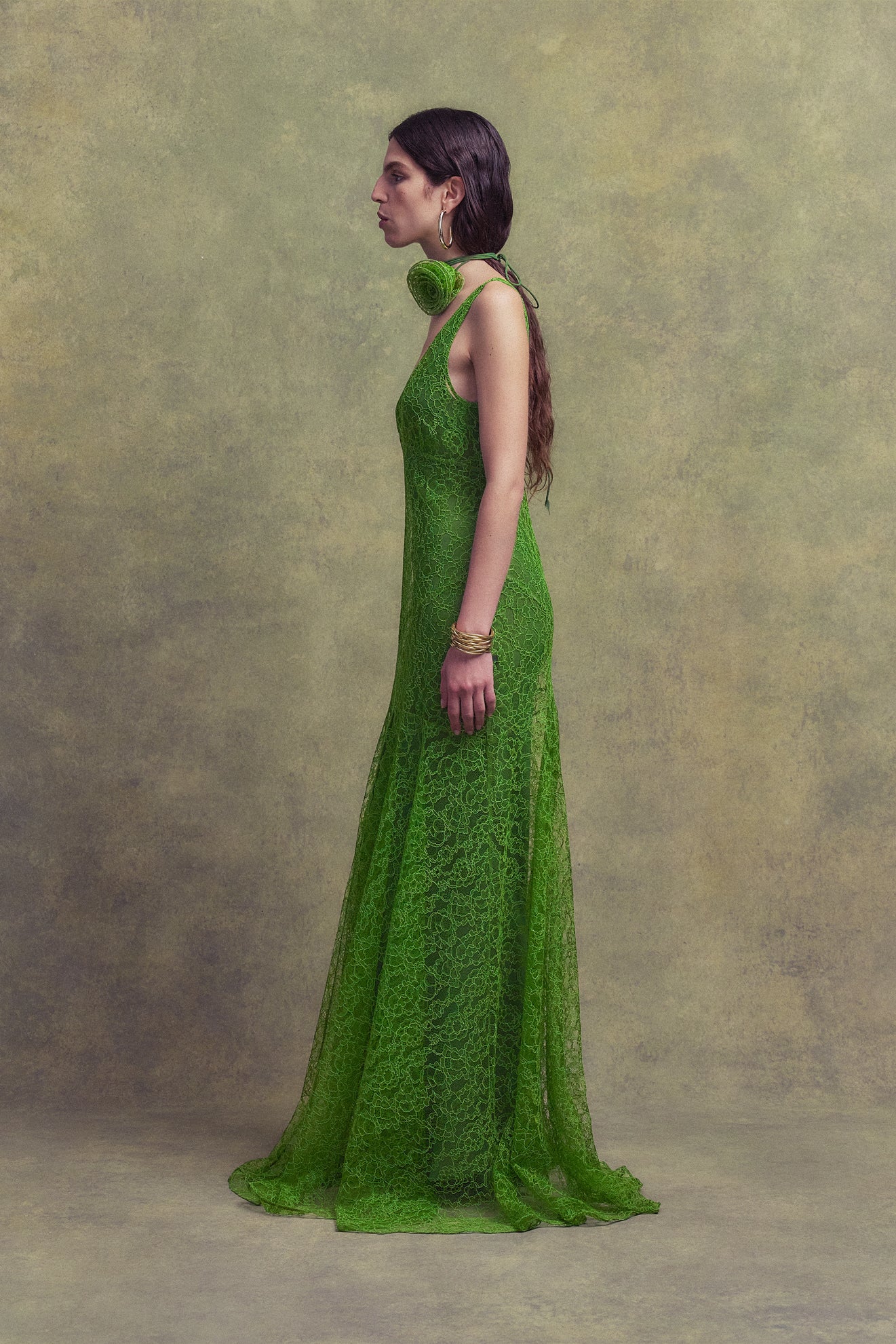 PERSEPHONE MAXI DRESS IN SPRING GREEN LACE - De La Vali