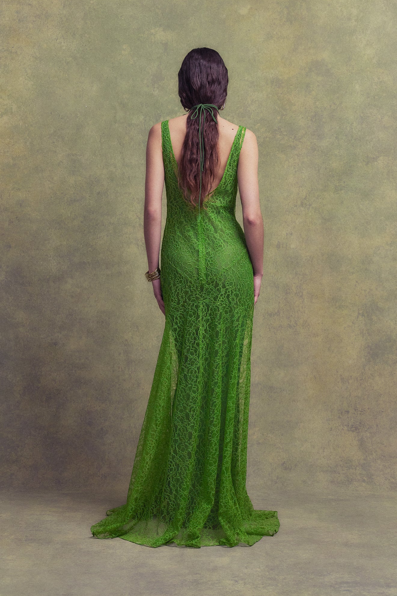 PERSEPHONE MAXI DRESS IN SPRING GREEN LACE - De La Vali