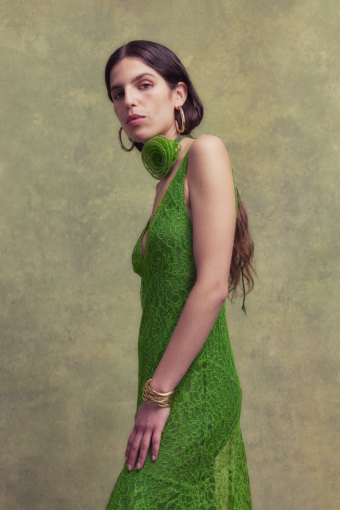 PERSEPHONE MAXI DRESS IN SPRING GREEN LACE - De La Vali