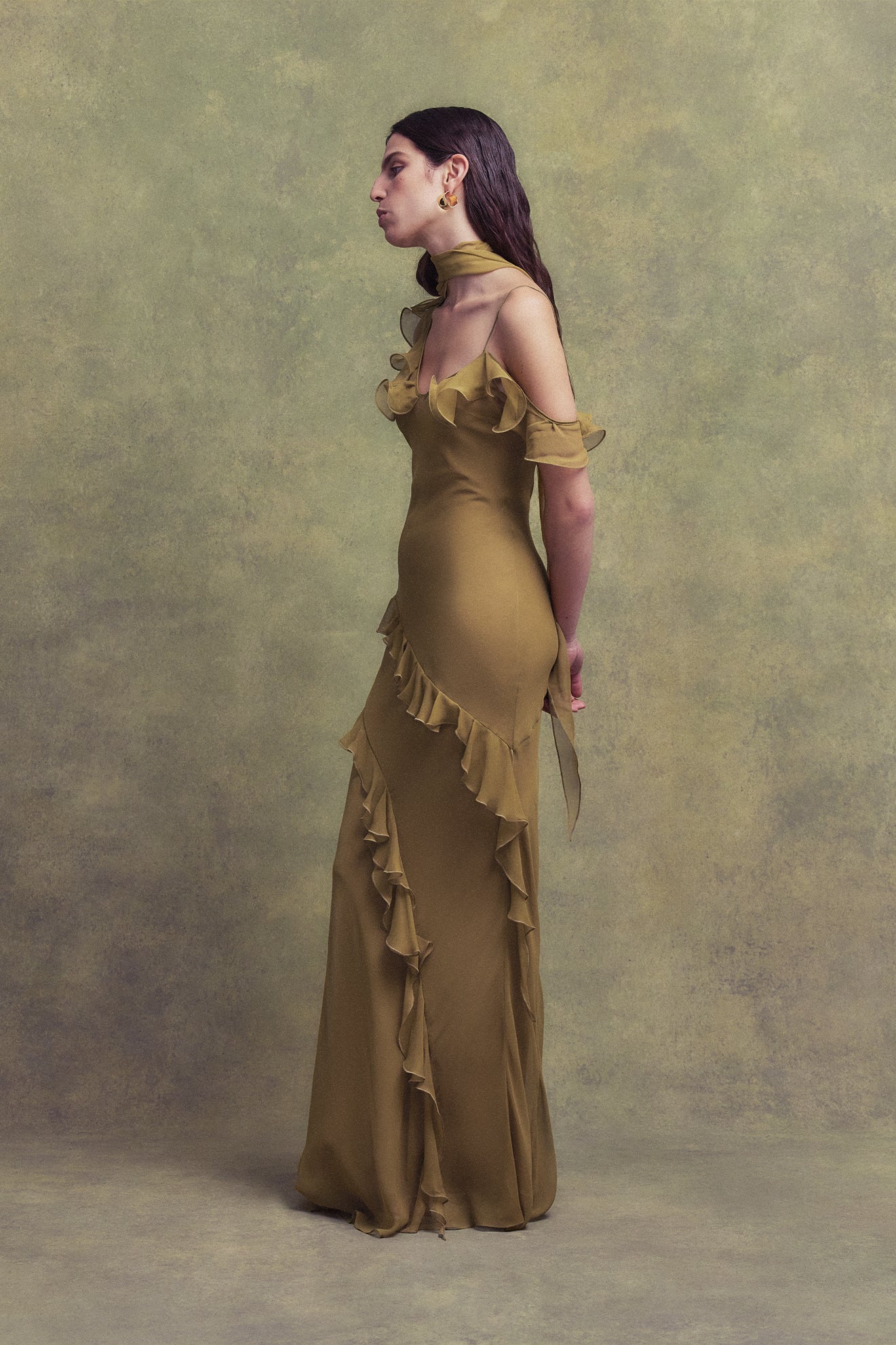 HEMERA MAXI DRESS IN FENNEL SILK CHIFFON - De La Vali