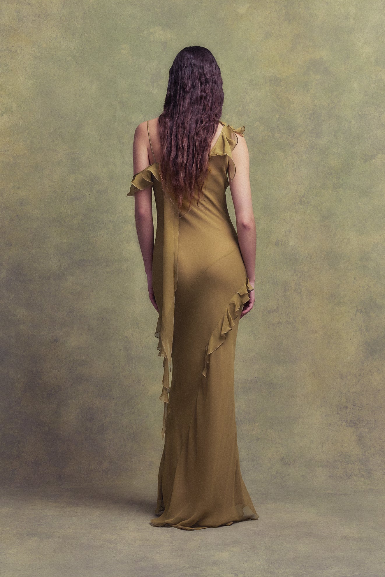 HEMERA MAXI DRESS IN FENNEL SILK CHIFFON - De La Vali