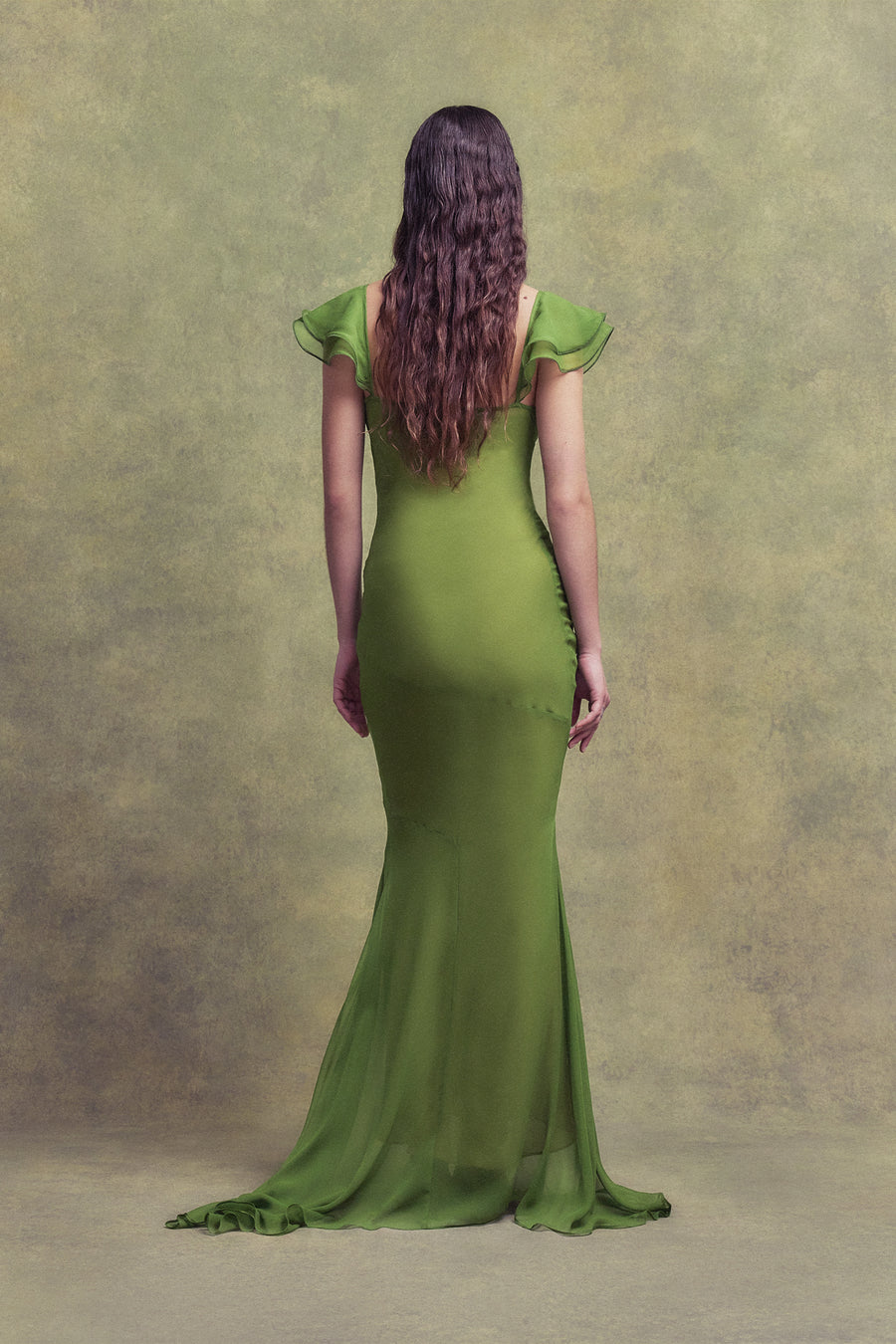 GAIA MAXI DRESS IN FOREST GREEN SILK CHIFFON