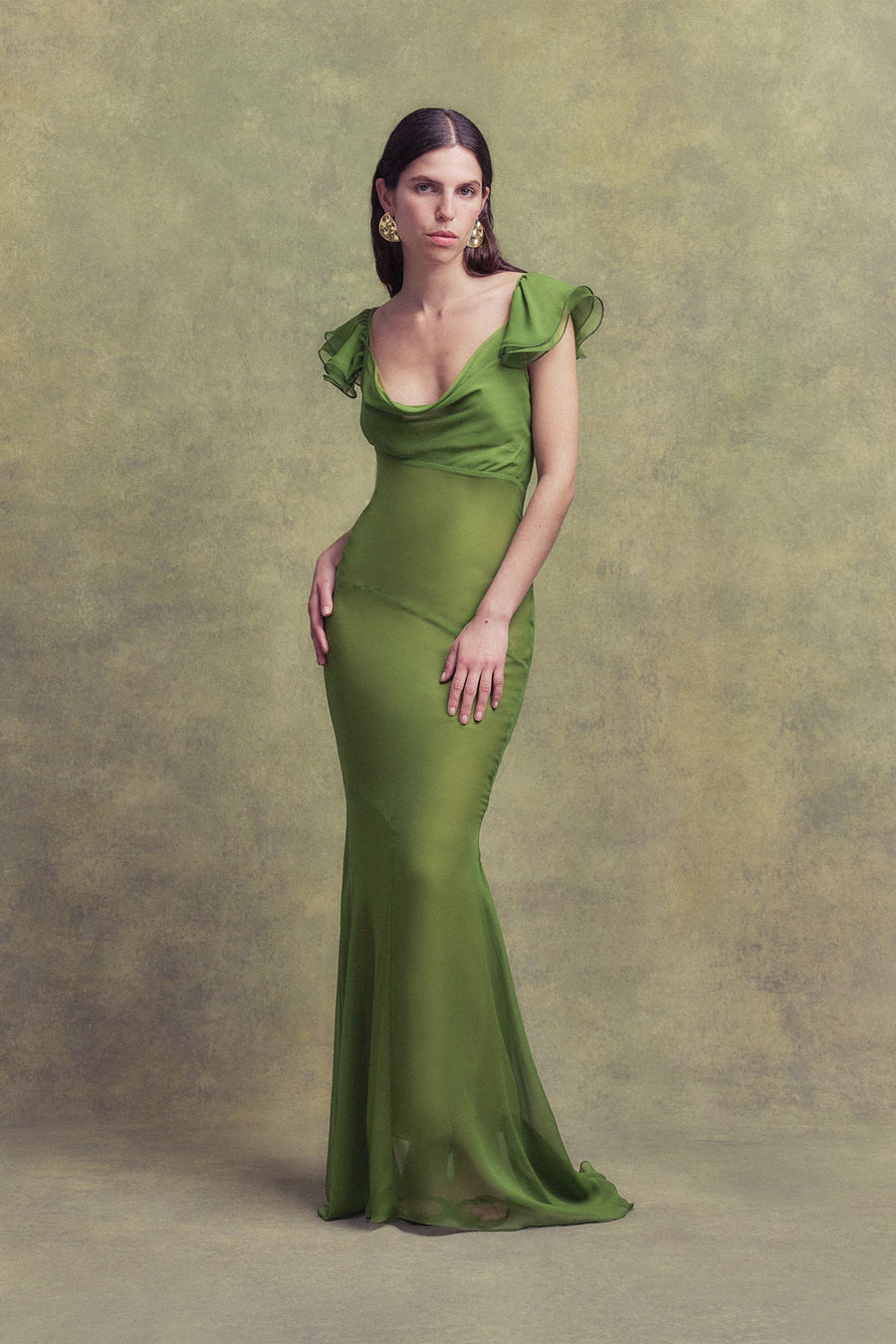 GAIA MAXI DRESS IN FOREST GREEN SILK CHIFFON