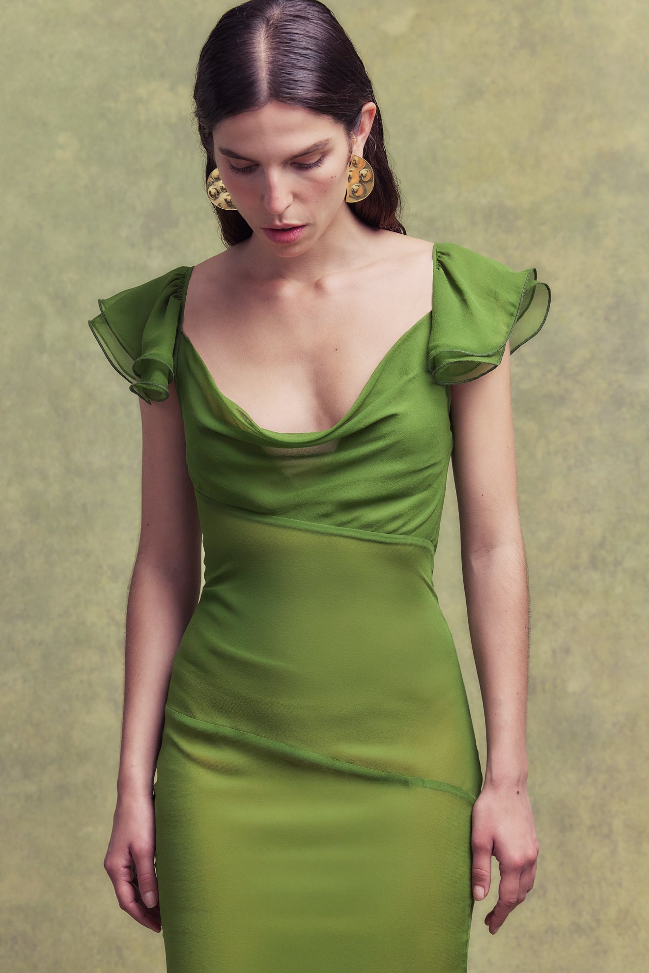 GAIA MAXI DRESS IN FOREST GREEN SILK CHIFFON - De La Vali