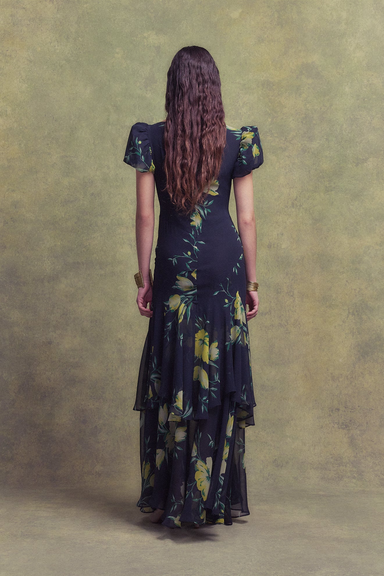 ANETTA MIDI DRESS IN PRIMAVERA - BLACK CHIFFON - De La Vali