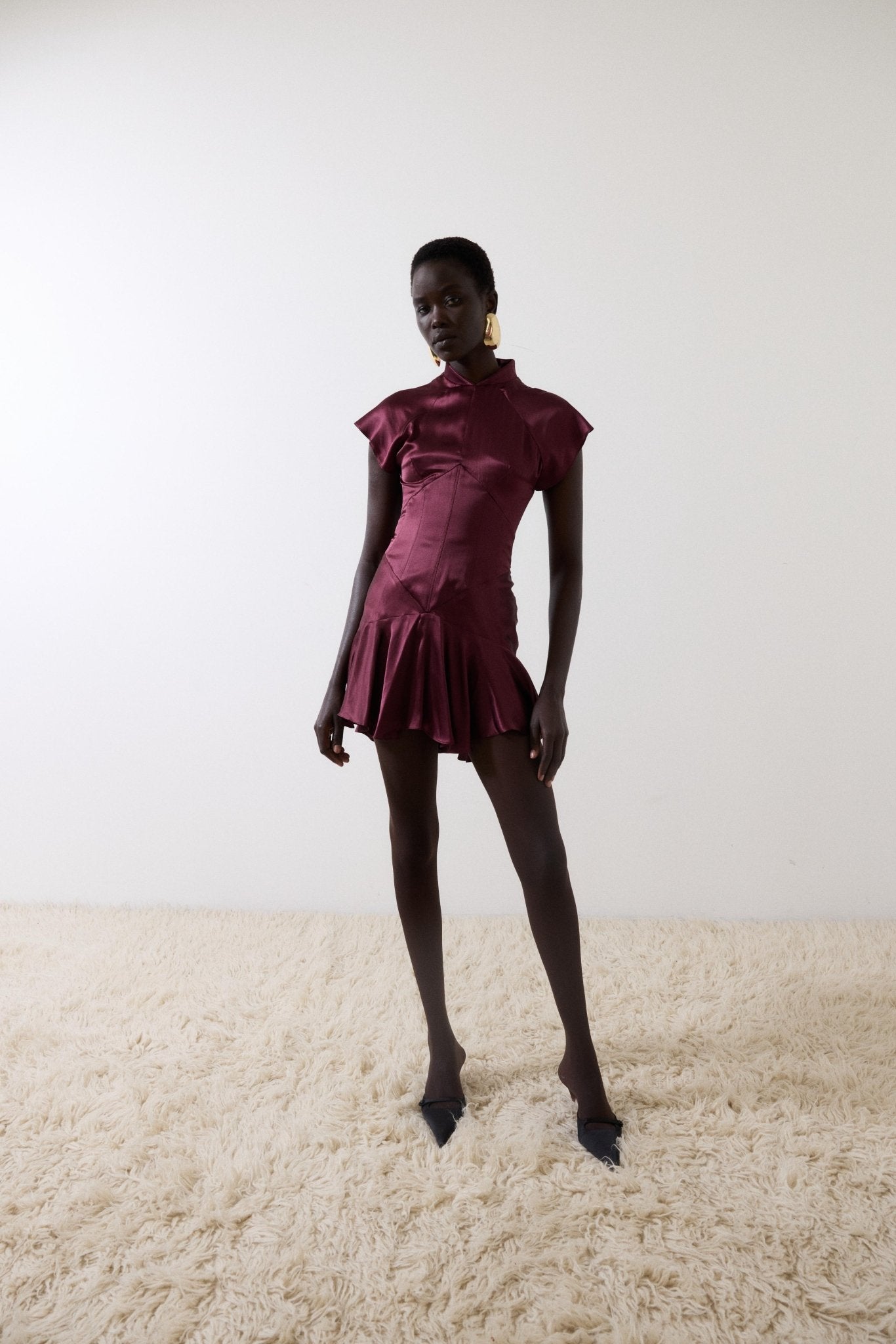 ALIZEE MINI DRESS IN EARTH SILK SATIN - De La Vali