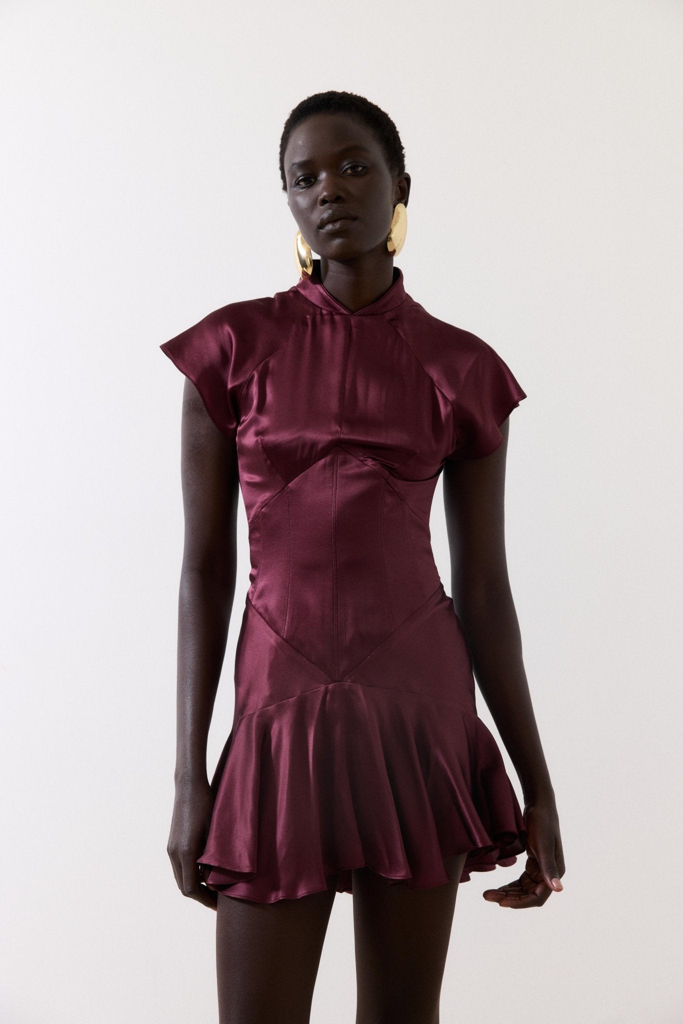 ALIZEE MINI DRESS IN EARTH SILK SATIN - De La Vali