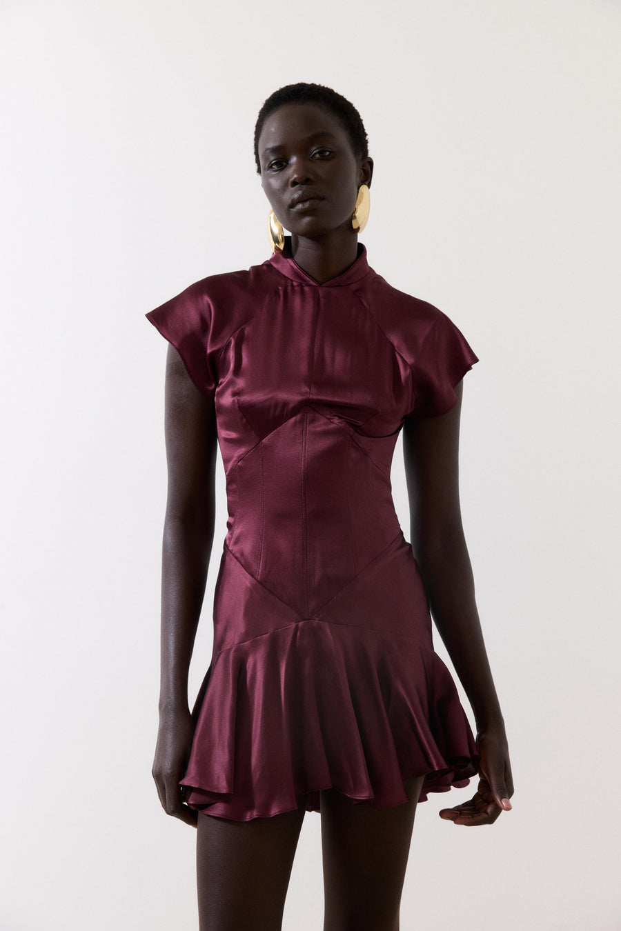 ALIZEE MINI DRESS IN EARTH SILK SATIN