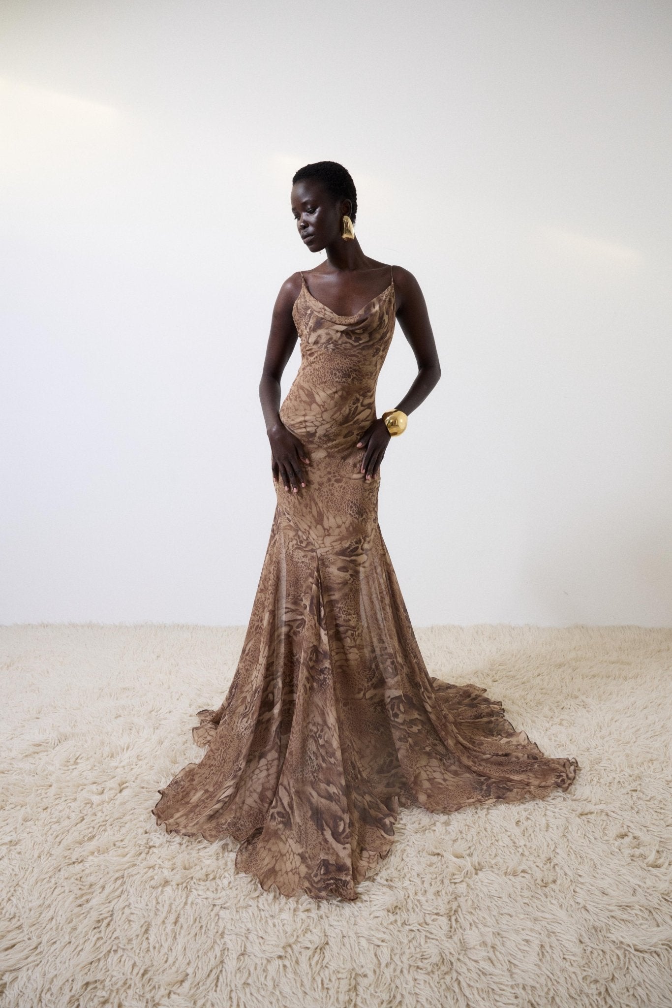 ATTICA MAXI DRESS IN GUEPARDO SILK CHIFFON - De La Vali