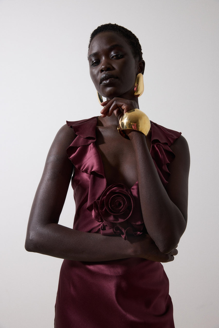 NEMA LONG DRESS IN EARTH SILK SATIN