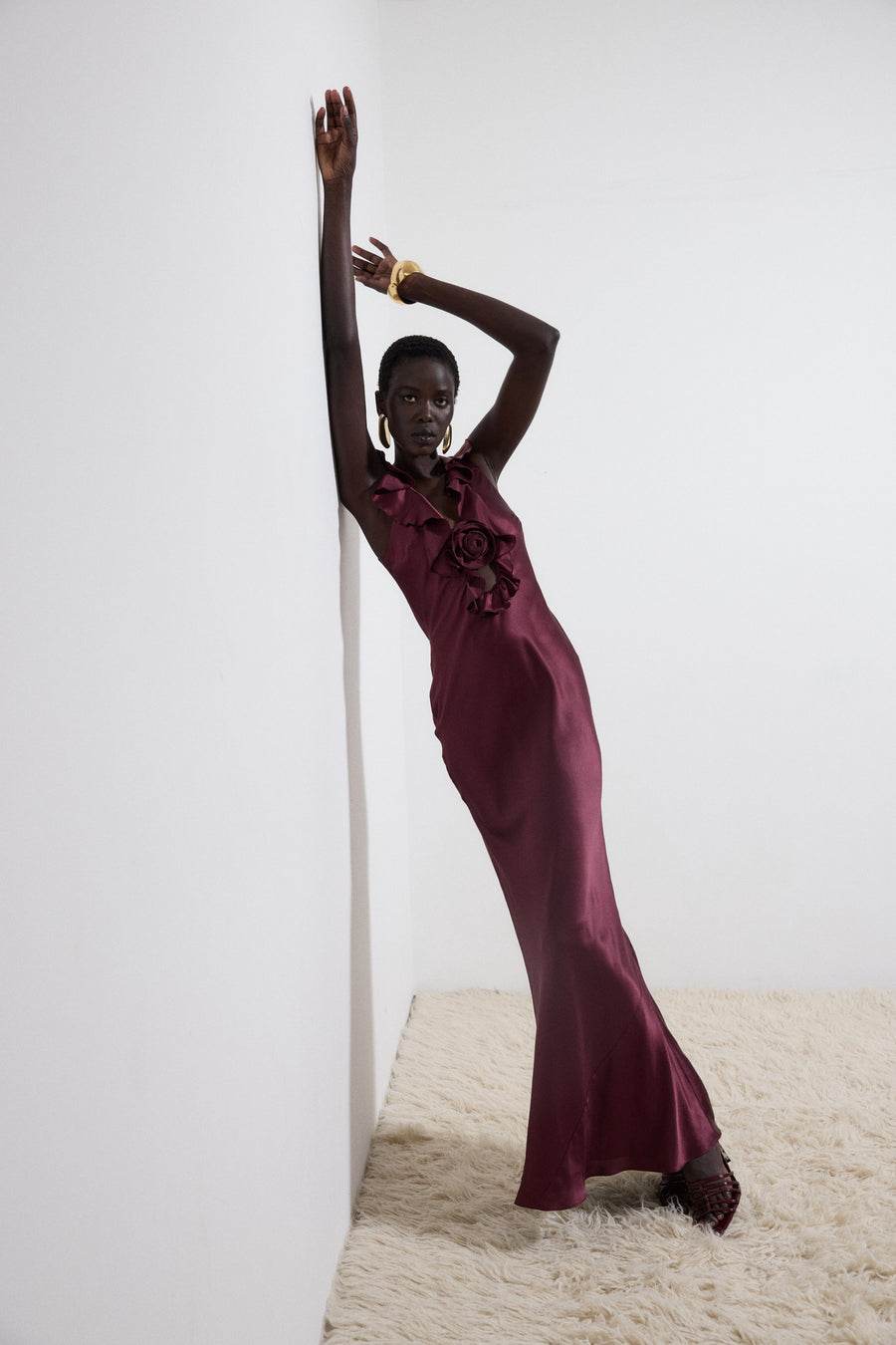 NEMA LONG DRESS IN EARTH SILK SATIN