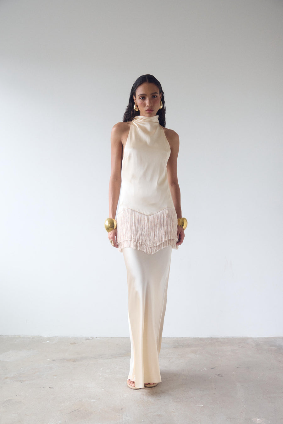 KHAMSIN MAXI DRESS IN CREAM SILK SATIN