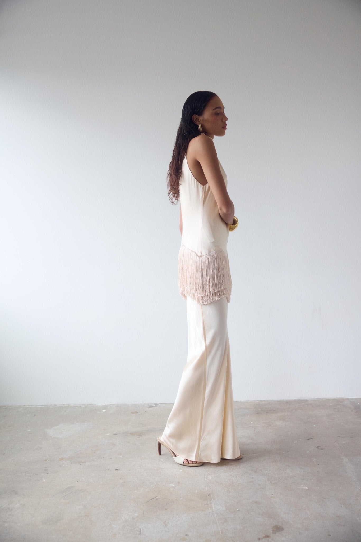 KHAMSIN MAXI DRESS IN CREAM SILK SATIN - De La Vali