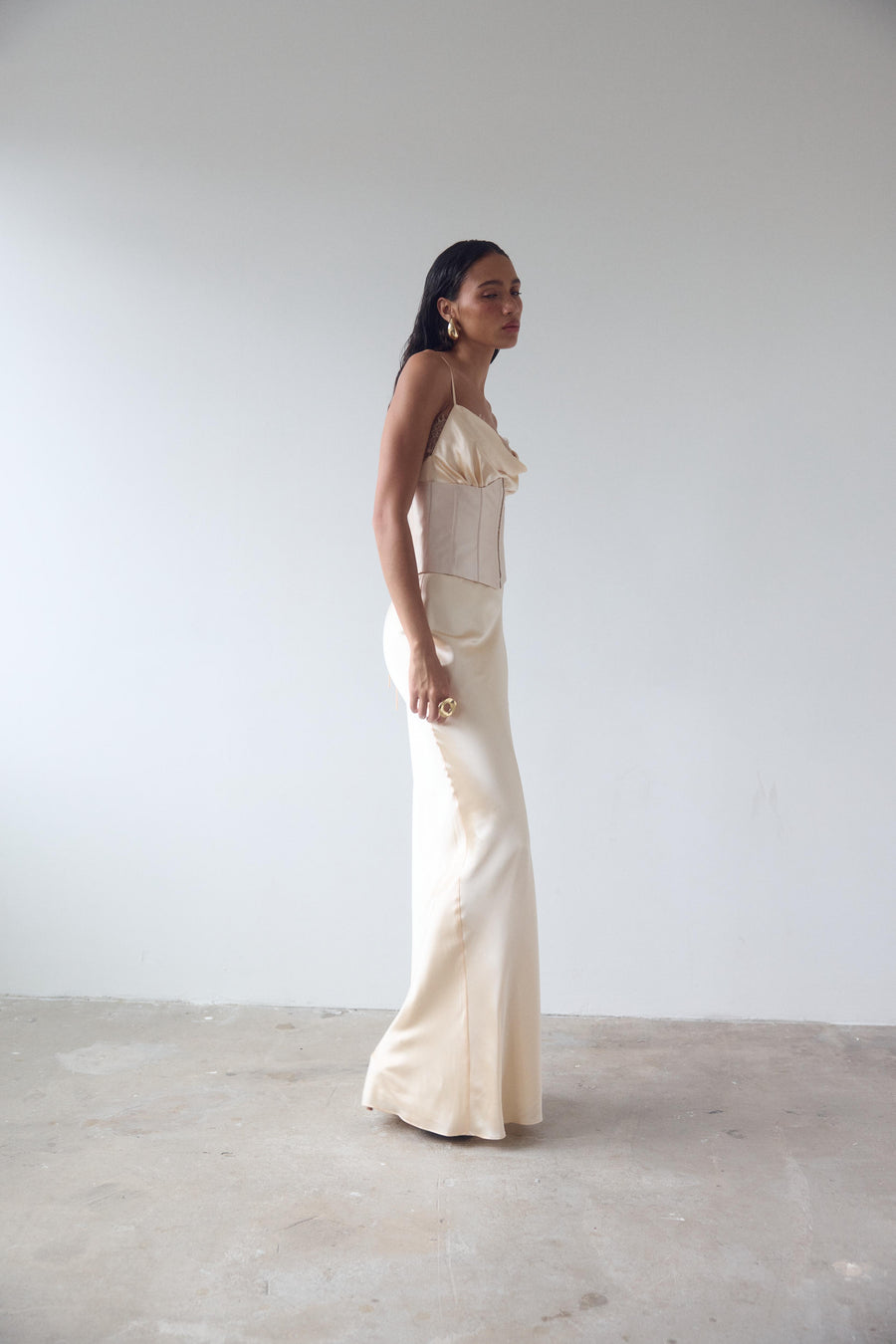 KHAMSIN MAXI DRESS IN CREAM SILK SATIN