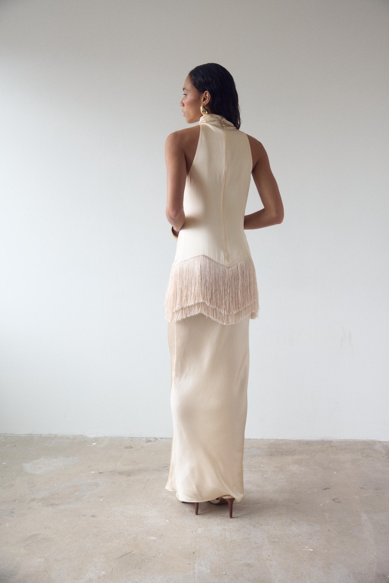 KHAMSIN MAXI DRESS IN CREAM SILK SATIN - De La Vali