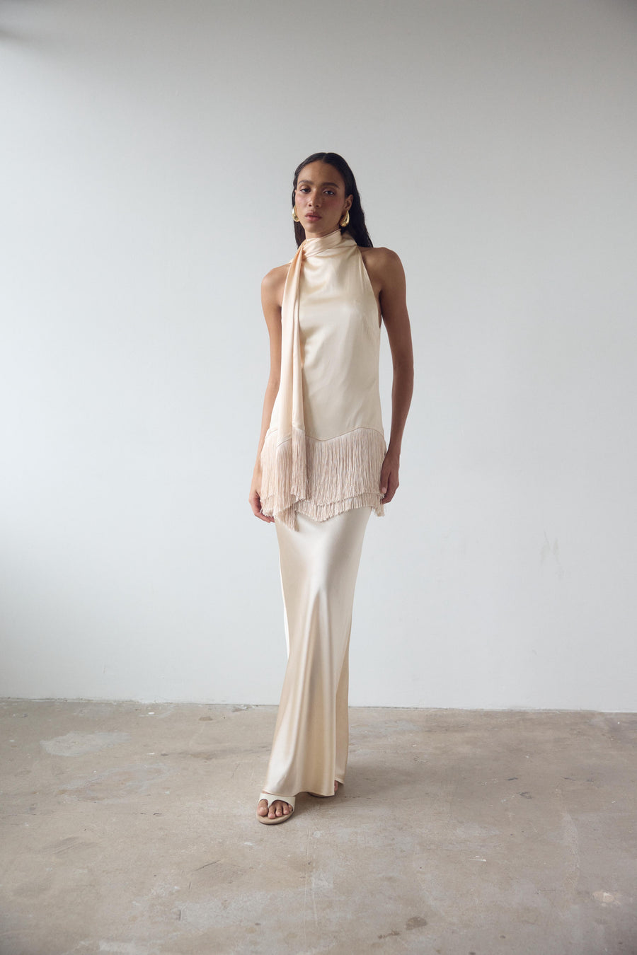KHAMSIN MAXI DRESS IN CREAM SILK SATIN