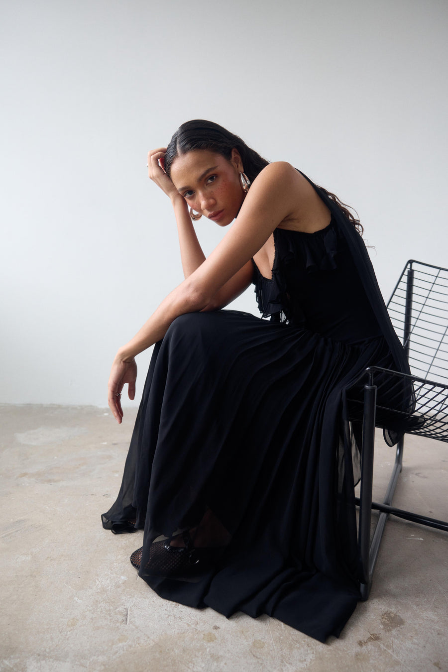 HARMATTAN MIDI DRESS IN BLACK GEORGETTE