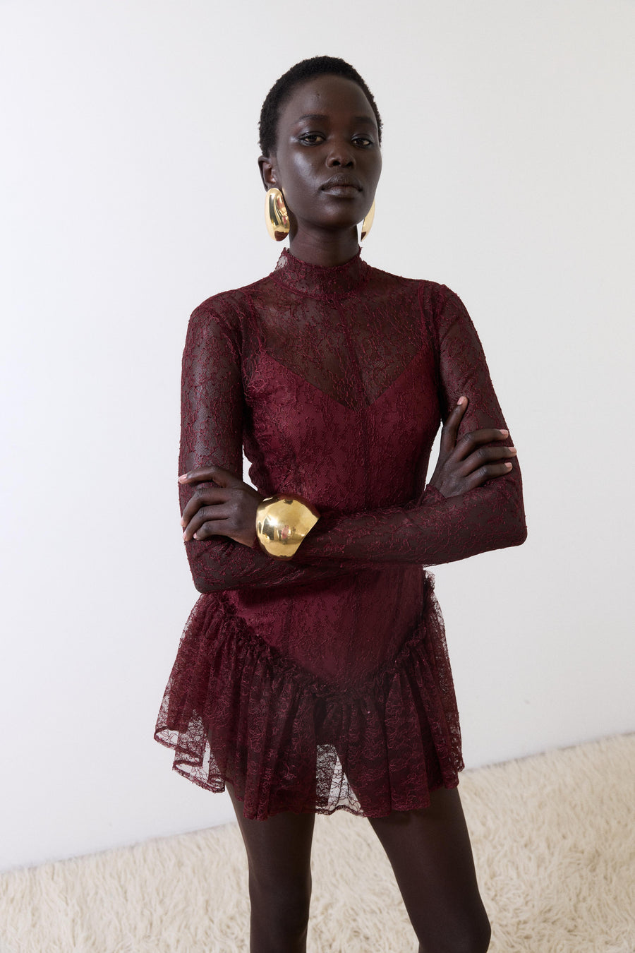 BRISA MINI DRESS IN EARTH LACE