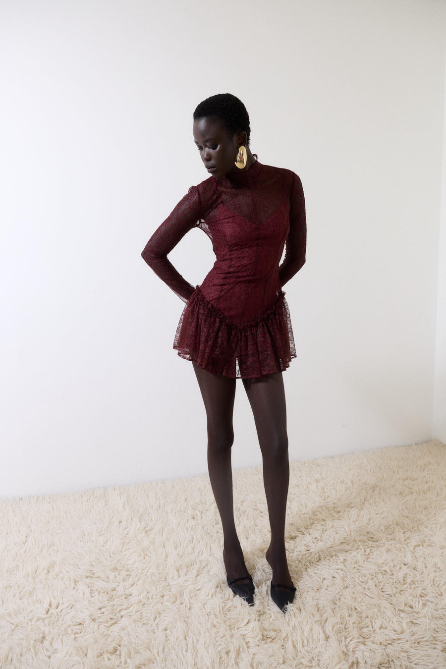 BRISA MINI DRESS IN EARTH LACE