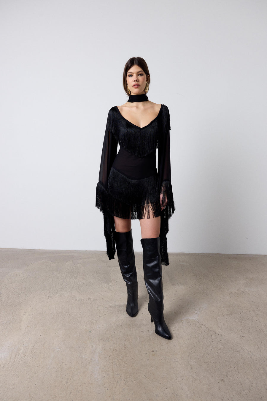 CRISTAL MINI DRESS IN BLACK CHIFFON