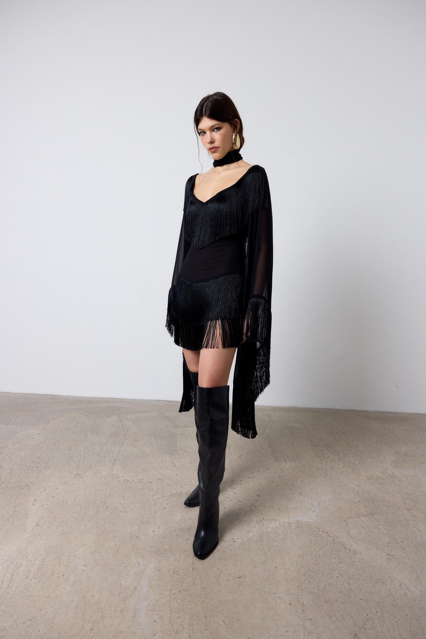 CRISTAL MINI DRESS IN BLACK CHIFFON - De La Vali