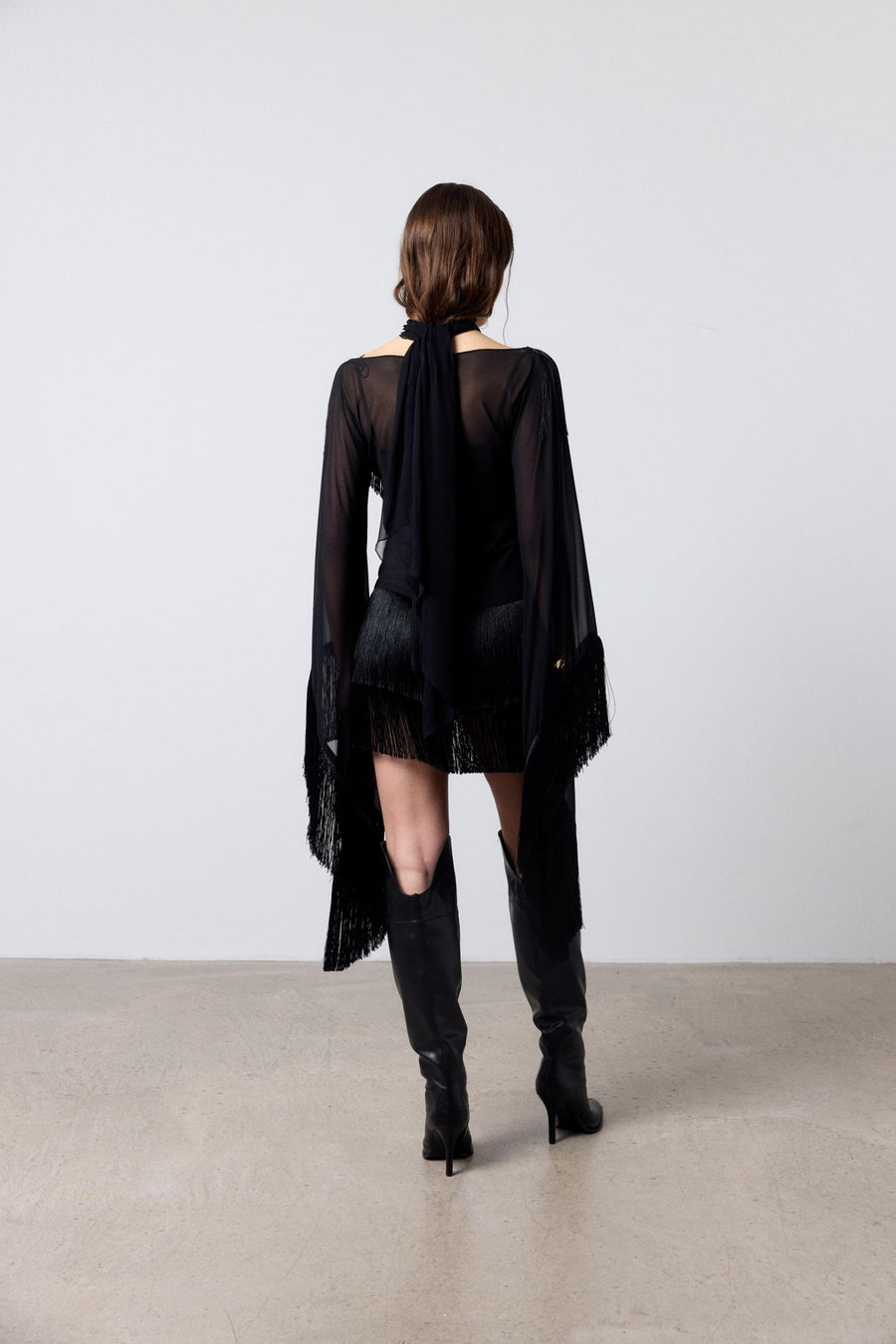 CRISTAL MINI DRESS IN BLACK CHIFFON DE LA VALI OFFICIAL CRISTAL MINI DRESS IN BLACK CHIFFON DE LA VALI OFFICIAL