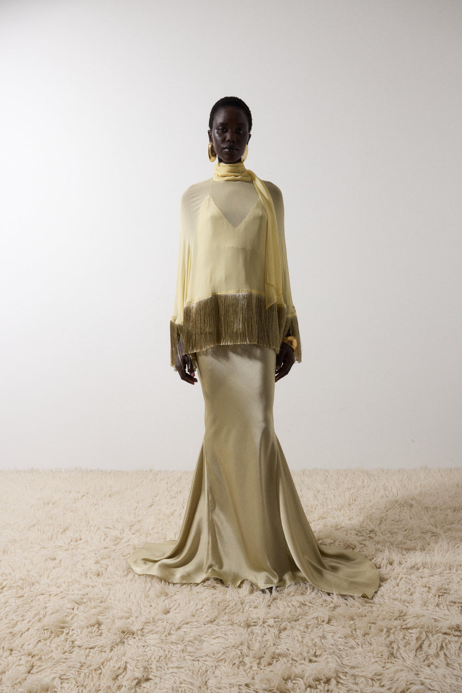 LEVANTO PONCHO IN SAND GEORGETTE CHIFFON