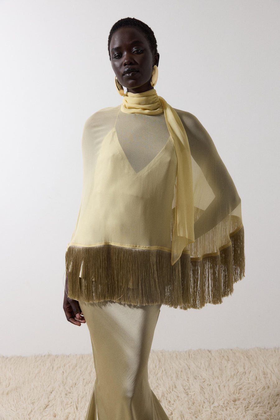 LEVANTO PONCHO IN SAND GEORGETTE CHIFFON