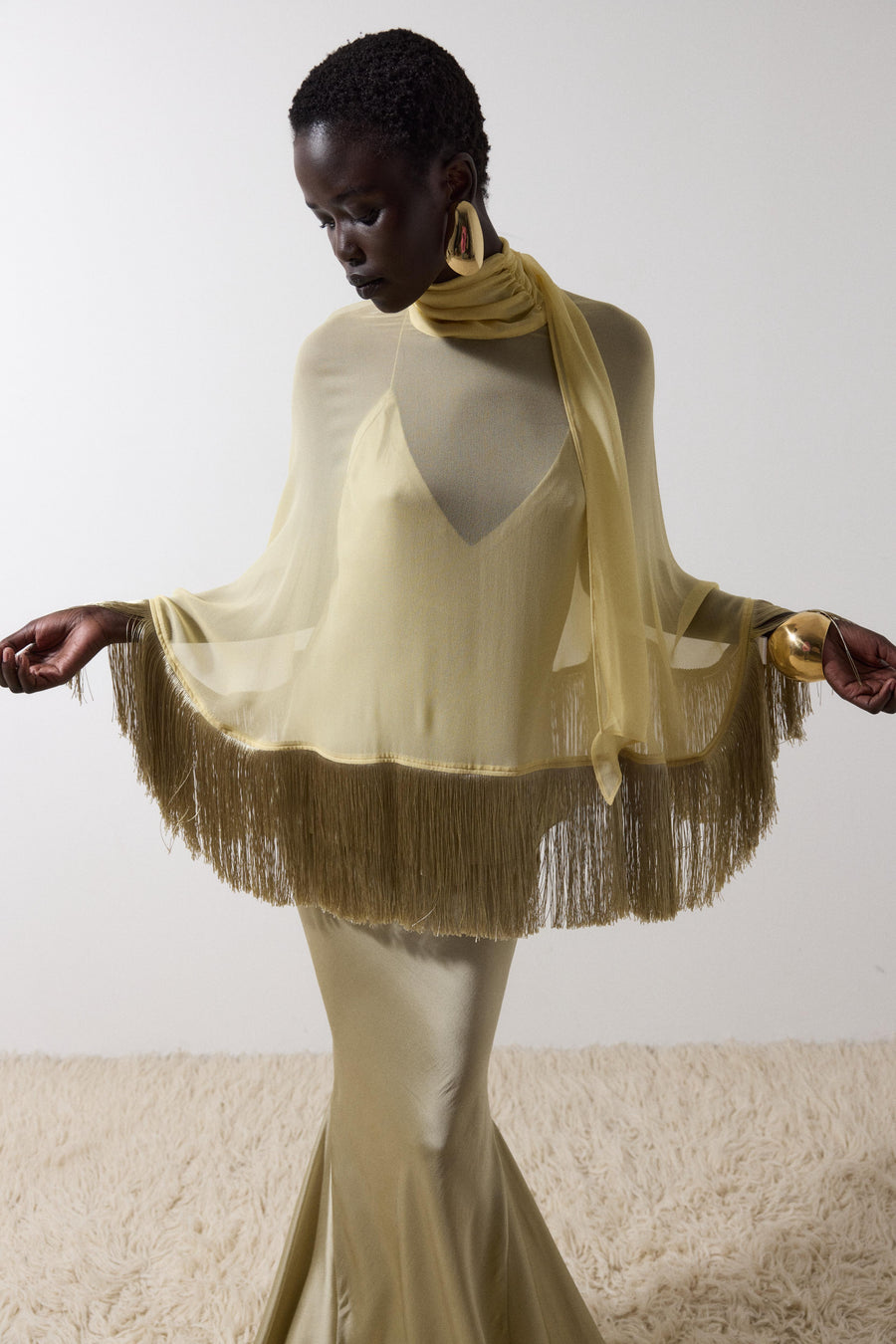 LEVANTO PONCHO IN SAND GEORGETTE CHIFFON