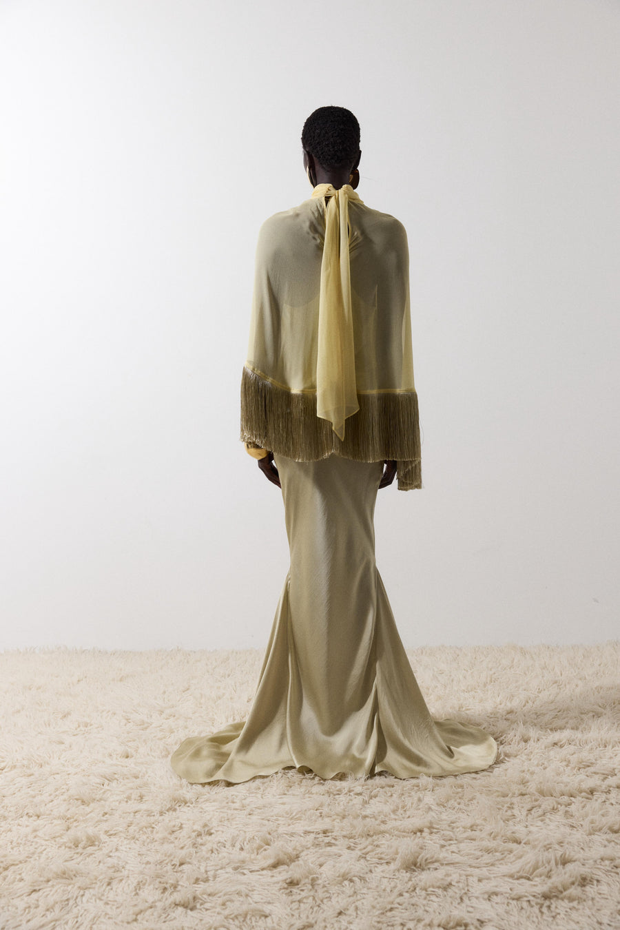 LEVANTO PONCHO IN SAND GEORGETTE CHIFFON