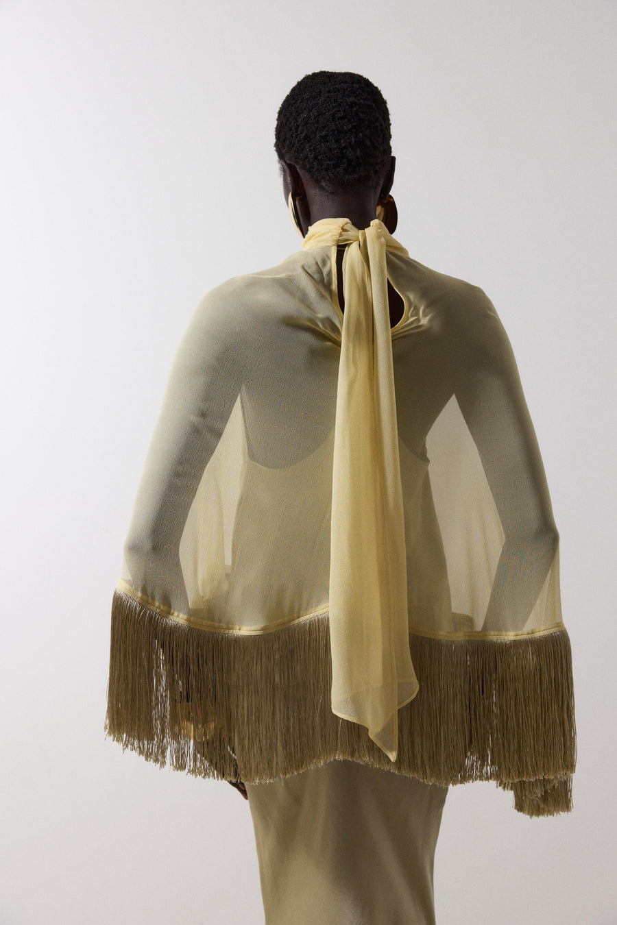 LEVANTO PONCHO IN SAND GEORGETTE CHIFFON
