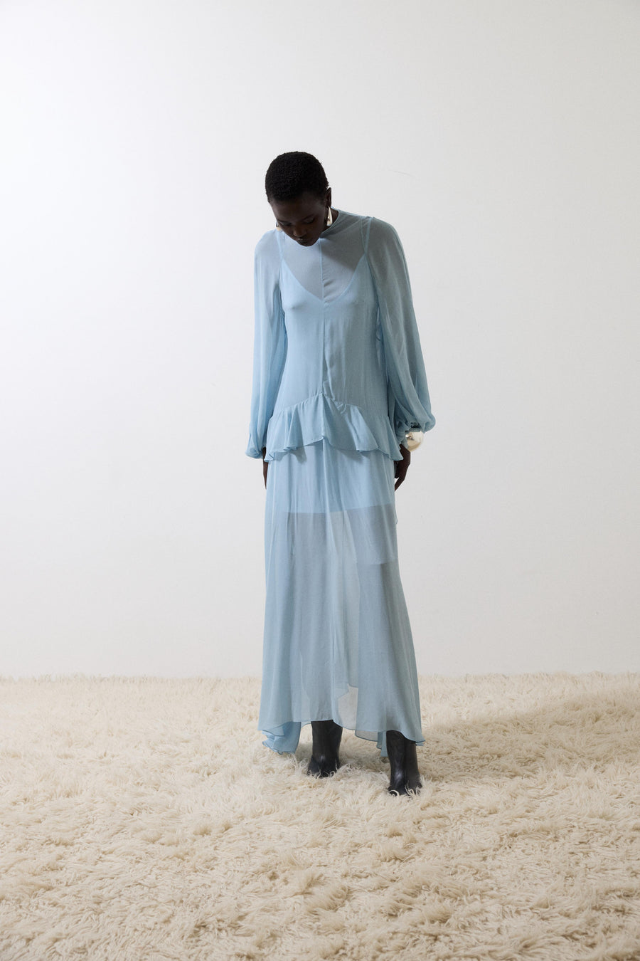 TERRAN MAXI DRESS IN SKY GEORGETTE CHIFFON