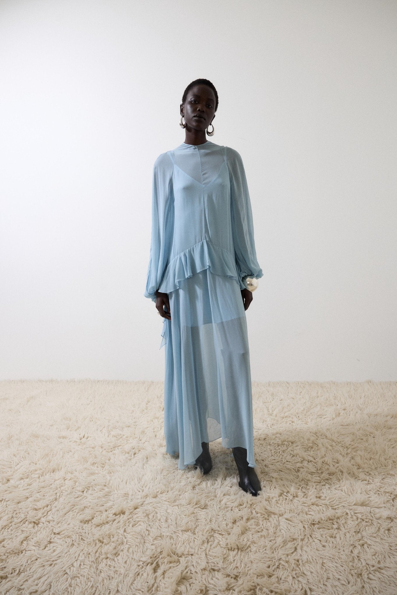 de la vali blue dress OLYMPIA MAXI DRESS IN STEEL BLUE CREPE DE CHINE DE LA VALI OFFICIAL