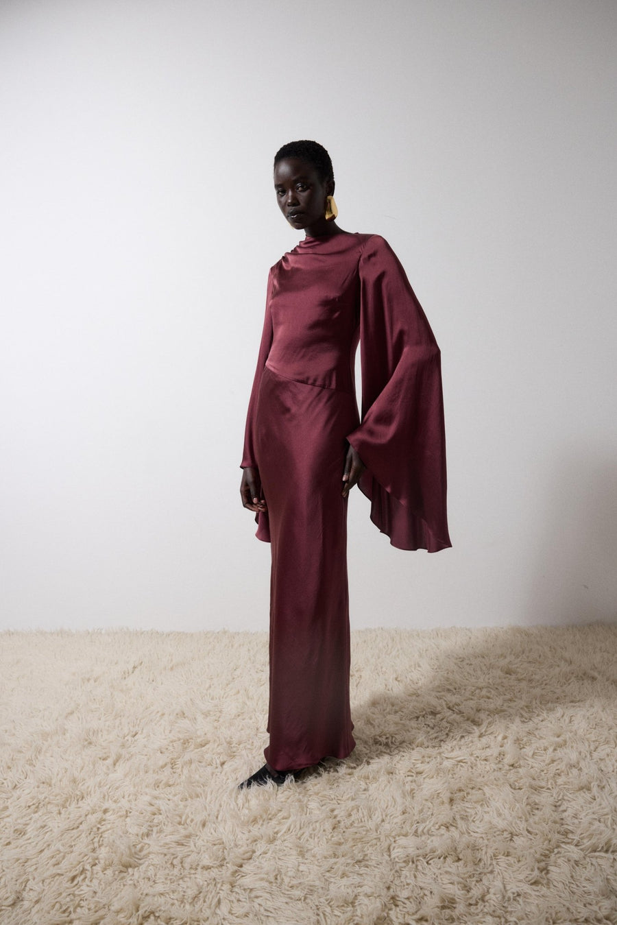Ondas Maxi Dress in Burgundy Earth Silk Satin