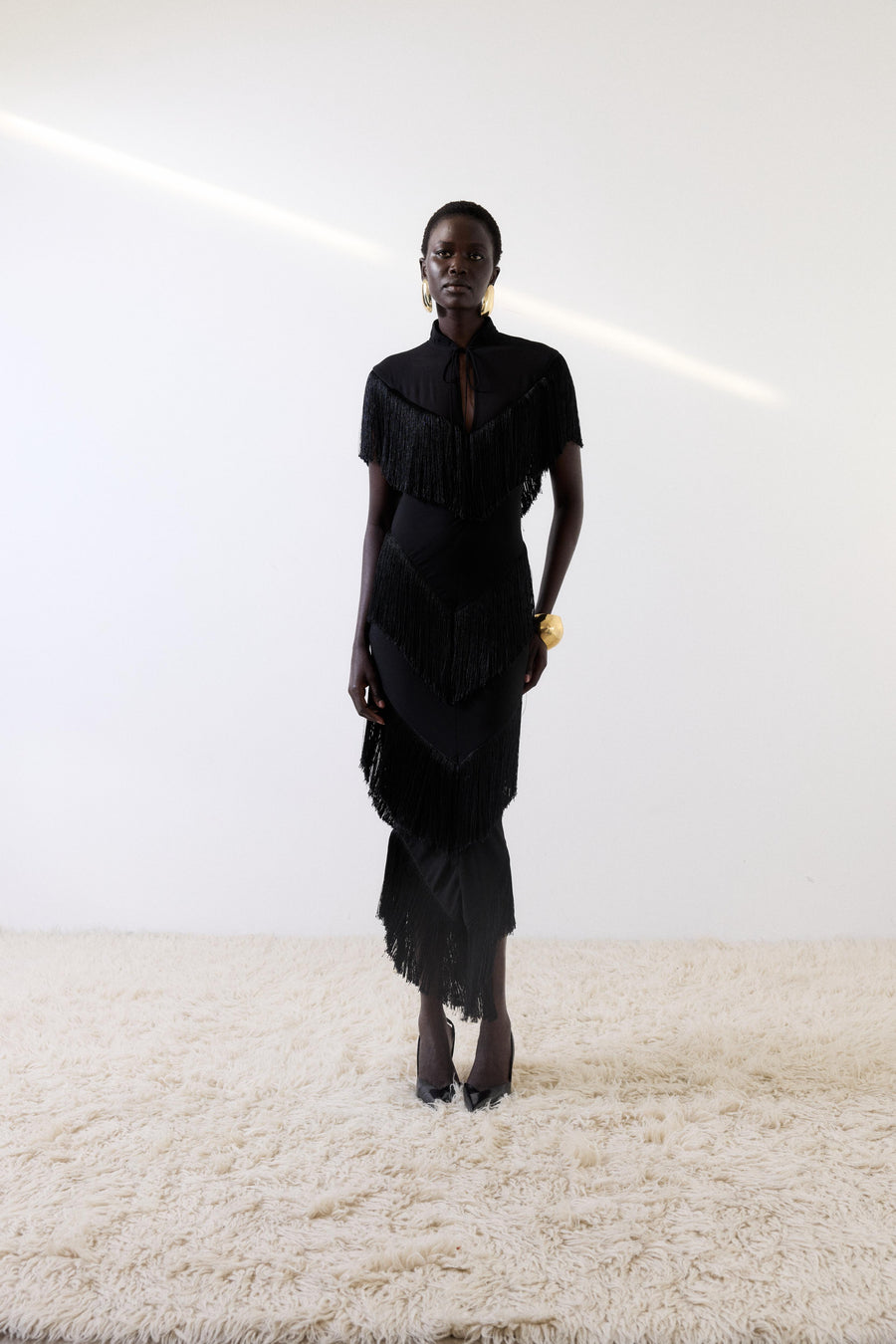 TELLUS MIDI DRESS IN BLACK CHIFFON