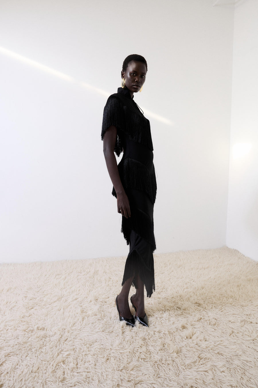 TELLUS MIDI DRESS IN BLACK CHIFFON