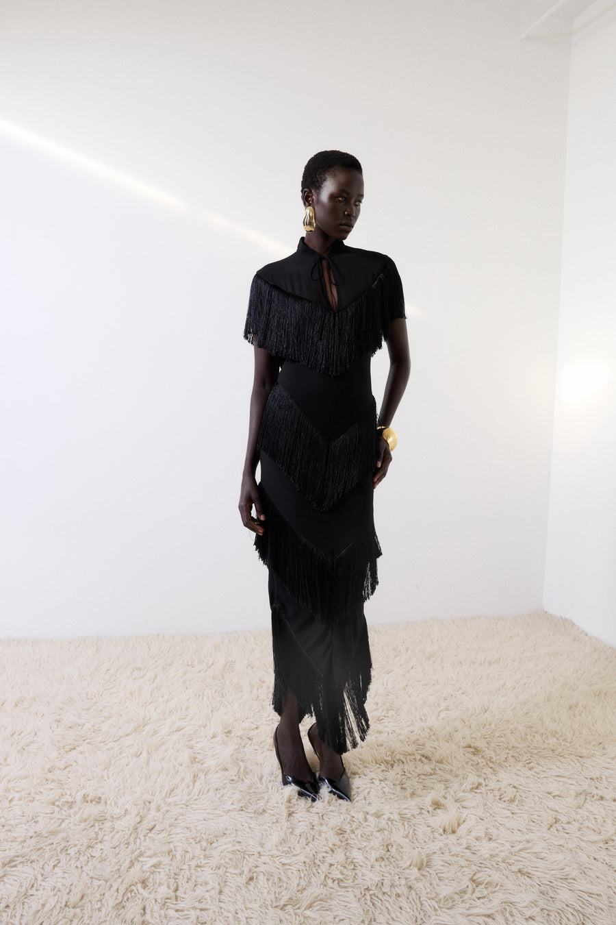 TELLUS MIDI DRESS IN BLACK CHIFFON