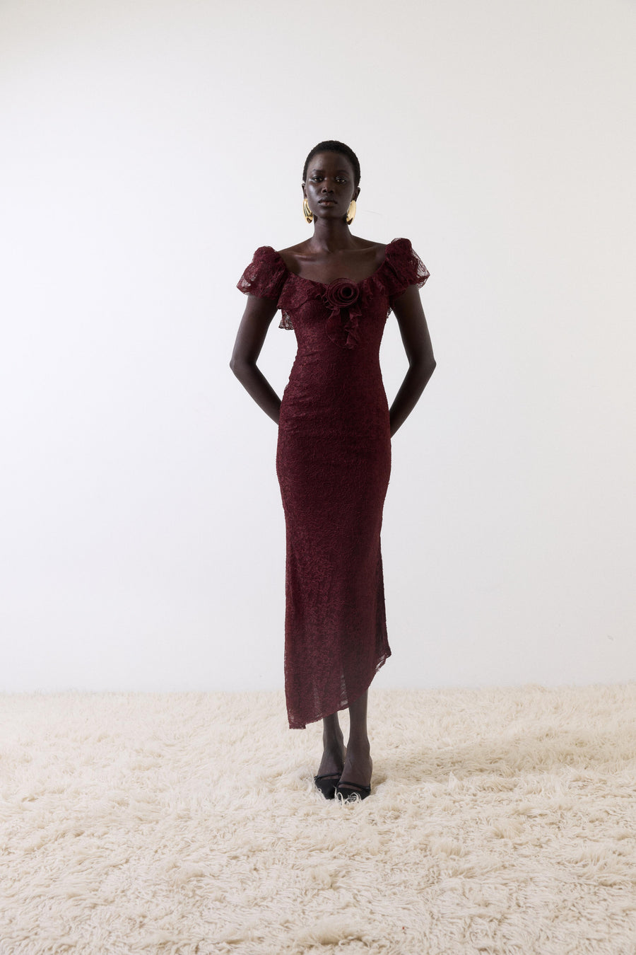 EDEN MIDI DRESS IN EARTH LACE