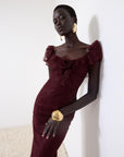 EDEN MIDI DRESS IN EARTH LACE