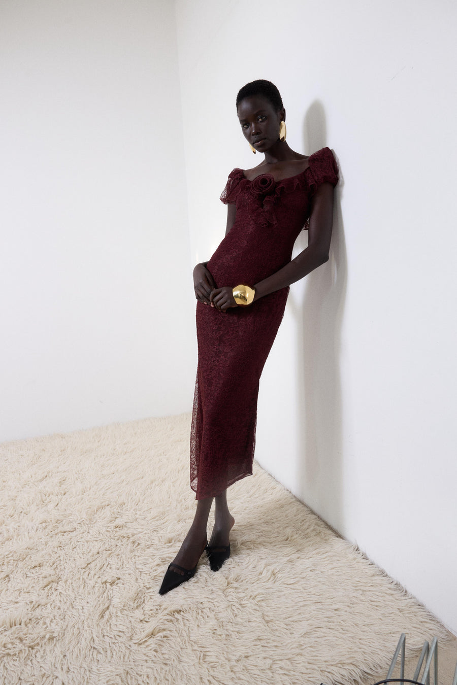 EDEN MIDI DRESS IN EARTH LACE